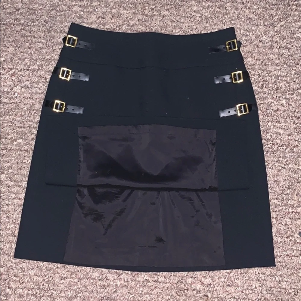 etcetera black double slits buckled pencil skirt M